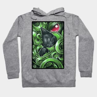 Cthulhu And Black Cat Friend - Black Outlined Version Hoodie
